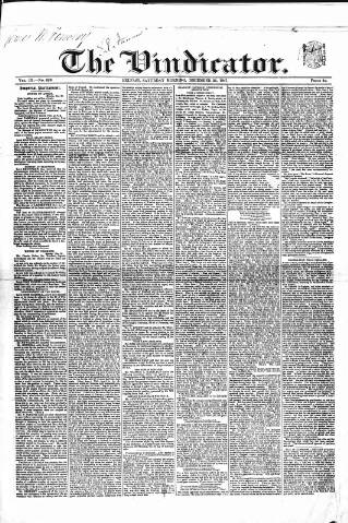 cover page of Vindicator published on December 25, 1847