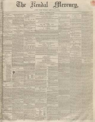 cover page of Kendal Mercury published on November 23, 1850