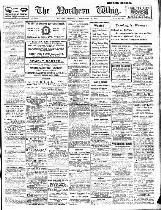 cover page of Northern Whig published on December 25, 1918