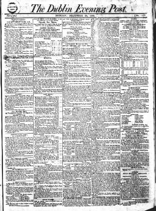 cover page of Dublin Evening Post published on December 25, 1821