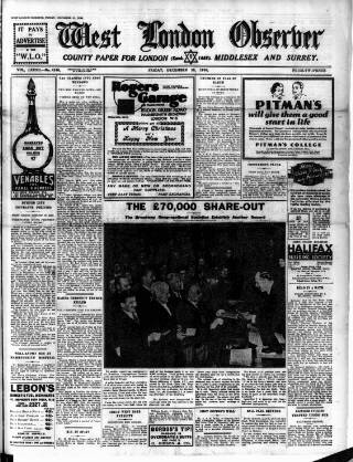 cover page of West London Observer published on December 25, 1936