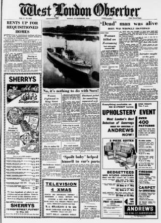 cover page of West London Observer published on November 23, 1956