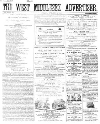 cover page of West Middlesex Advertiser and Family Journal published on November 23, 1867