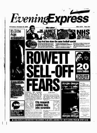 cover page of Aberdeen Evening Express published on November 23, 1995