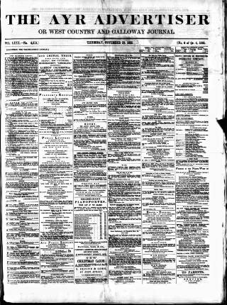 cover page of Ayr Advertiser published on November 23, 1882