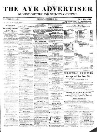 cover page of Ayr Advertiser published on December 25, 1884