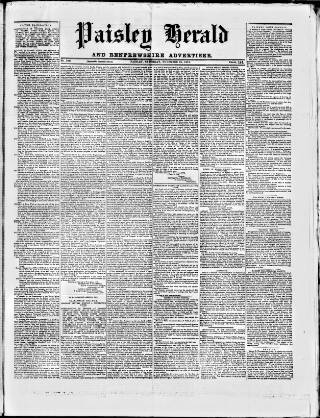 cover page of Paisley Herald and Renfrewshire Advertiser published on November 23, 1872