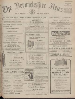 cover page of Berwickshire News and General Advertiser published on November 23, 1920