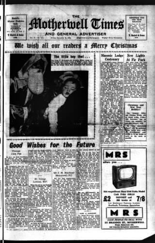 cover page of Motherwell Times published on December 25, 1959