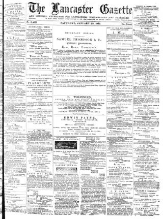 cover page of Lancaster Gazette published on January 26, 1884