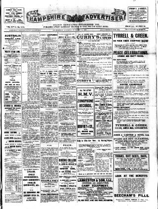 cover page of Hampshire Advertiser published on November 23, 1918