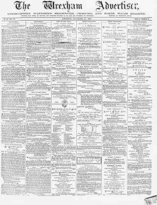 cover page of Wrexham Advertiser published on December 25, 1869