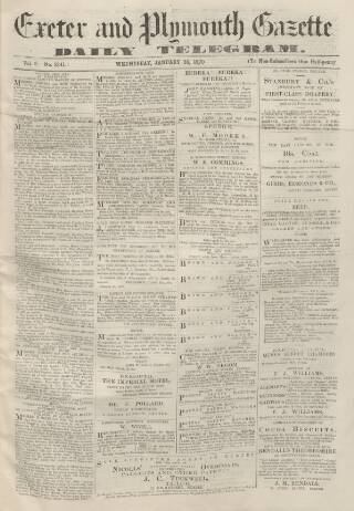 cover page of Exeter and Plymouth Gazette Daily Telegrams published on January 26, 1870