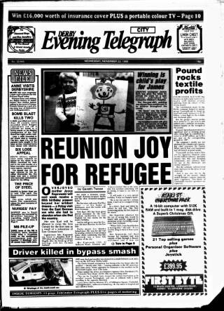 cover page of Derby Daily Telegraph published on November 23, 1988