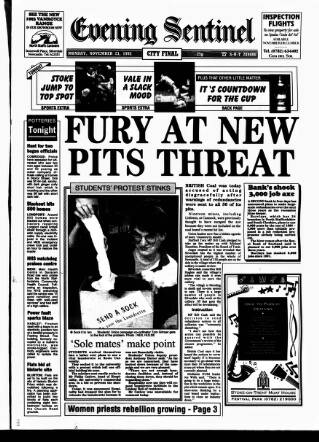 cover page of Staffordshire Sentinel published on November 23, 1992