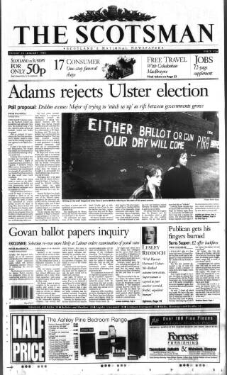 cover page of The Scotsman published on January 26, 1996