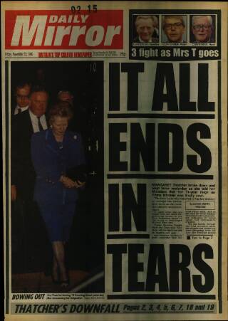 cover page of Daily Mirror published on November 23, 1990