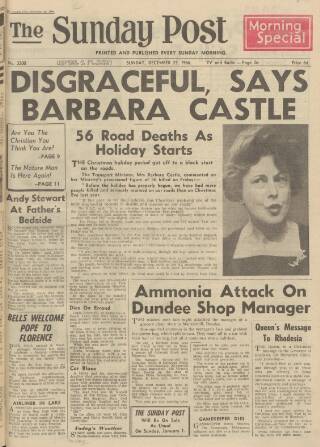 cover page of Sunday Post published on December 25, 1966