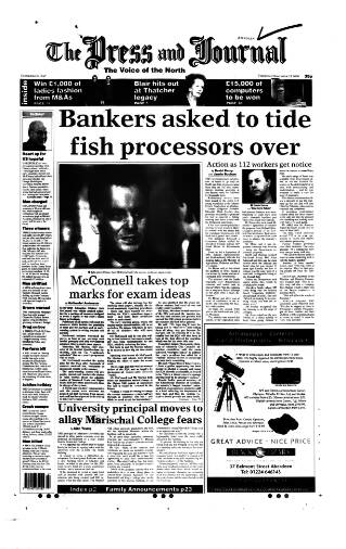 cover page of Aberdeen Press and Journal published on November 23, 2000