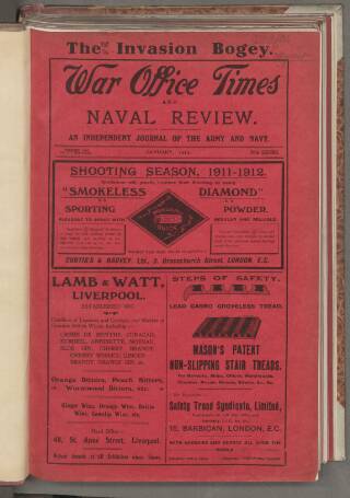 cover page of War Office Times and Naval Review published on January 15, 1912