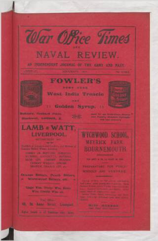 cover page of War Office Times and Naval Review published on November 15, 1912