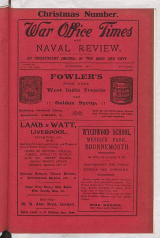 cover page of War Office Times and Naval Review published on December 15, 1912