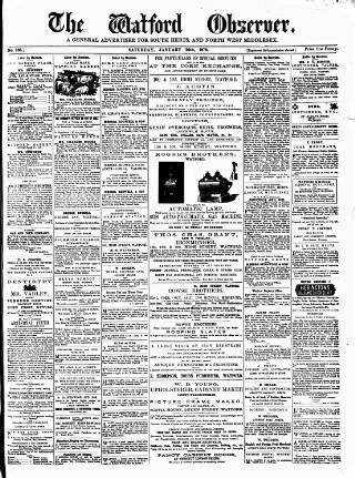 cover page of Watford Observer published on January 26, 1878