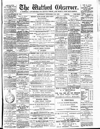 cover page of Watford Observer published on December 25, 1886