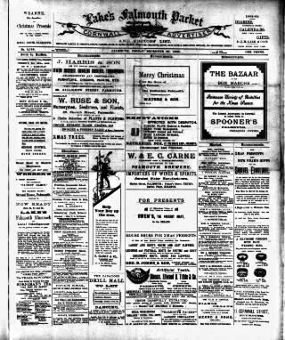 cover page of Lake's Falmouth Packet and Cornwall Advertiser published on December 25, 1908