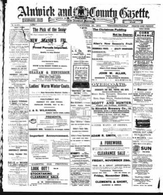 cover page of Alnwick Mercury published on November 23, 1912