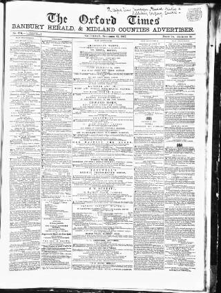 cover page of Oxford Times published on November 23, 1867