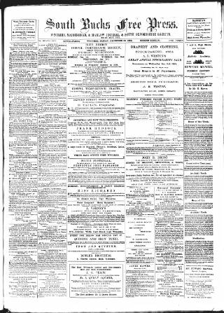 cover page of South Bucks Free Press published on December 22, 1882