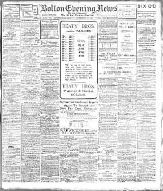 cover page of Bolton Evening News published on November 23, 1908