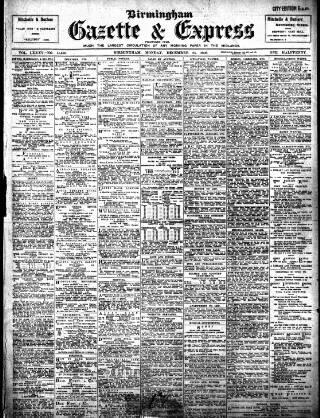 cover page of Birmingham Daily Gazette published on December 25, 1905