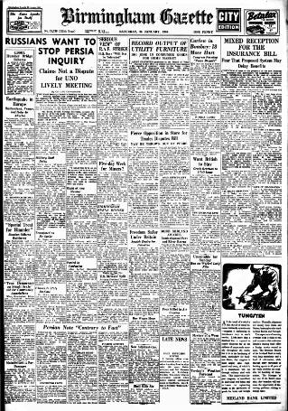 cover page of Birmingham Daily Gazette published on January 26, 1946