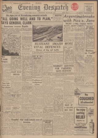 cover page of Evening Despatch published on January 26, 1944