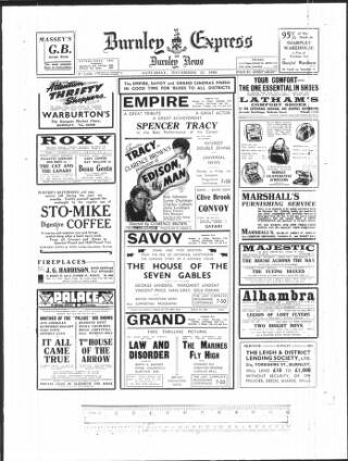 cover page of Burnley Express published on November 23, 1940