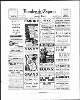 cover page of Burnley Express published on December 25, 1943