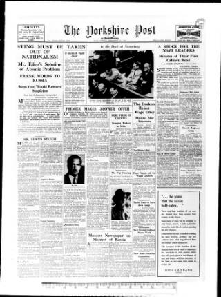 cover page of Yorkshire Post and Leeds Intelligencer published on November 23, 1945