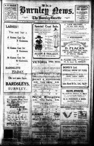 cover page of Burnley News published on November 23, 1918