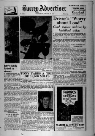 cover page of Surrey Advertiser published on January 26, 1955