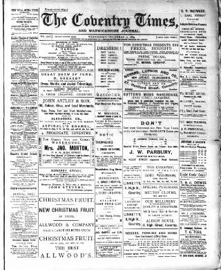 cover page of Coventry Times published on December 25, 1889