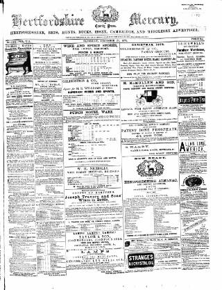 cover page of Hertford Mercury and Reformer published on December 25, 1875