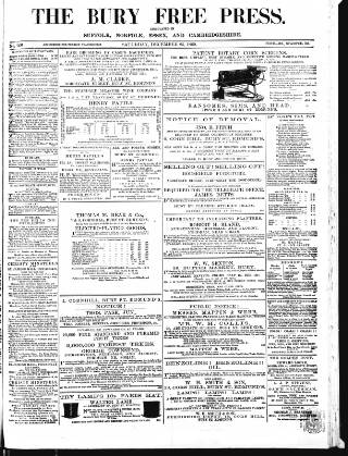 cover page of Bury Free Press published on December 25, 1869