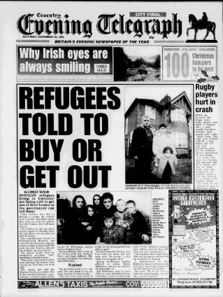 cover page of Coventry Evening Telegraph published on November 23, 1996