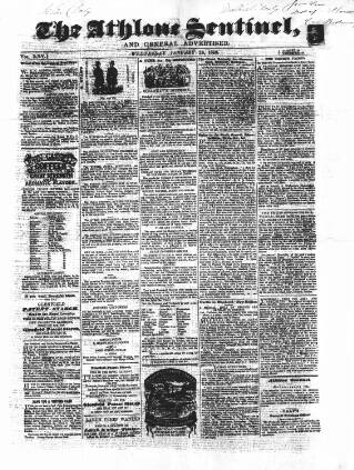 cover page of Athlone Sentinel published on January 26, 1859