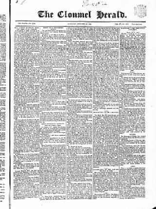 cover page of Clonmel Herald published on November 23, 1839