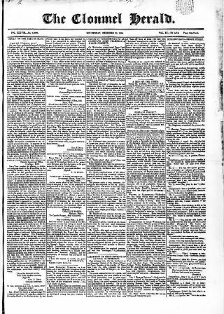 cover page of Clonmel Herald published on December 25, 1839