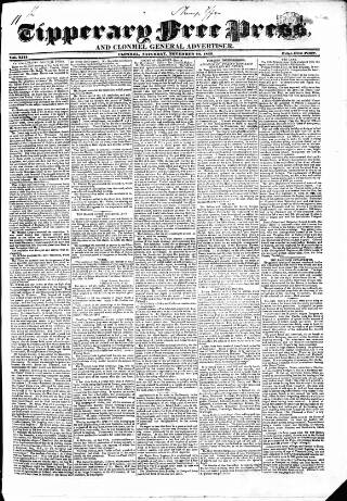 cover page of Tipperary Free Press published on November 23, 1839