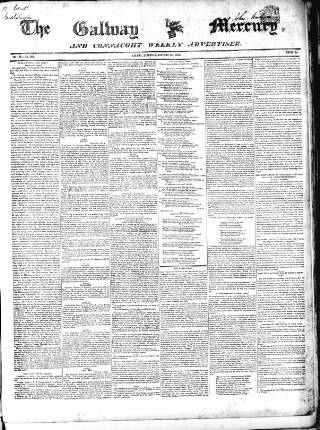 cover page of Galway Mercury, and Connaught Weekly Advertiser published on January 26, 1850